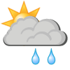 Rain showers, Gentle breeze, West-northwest